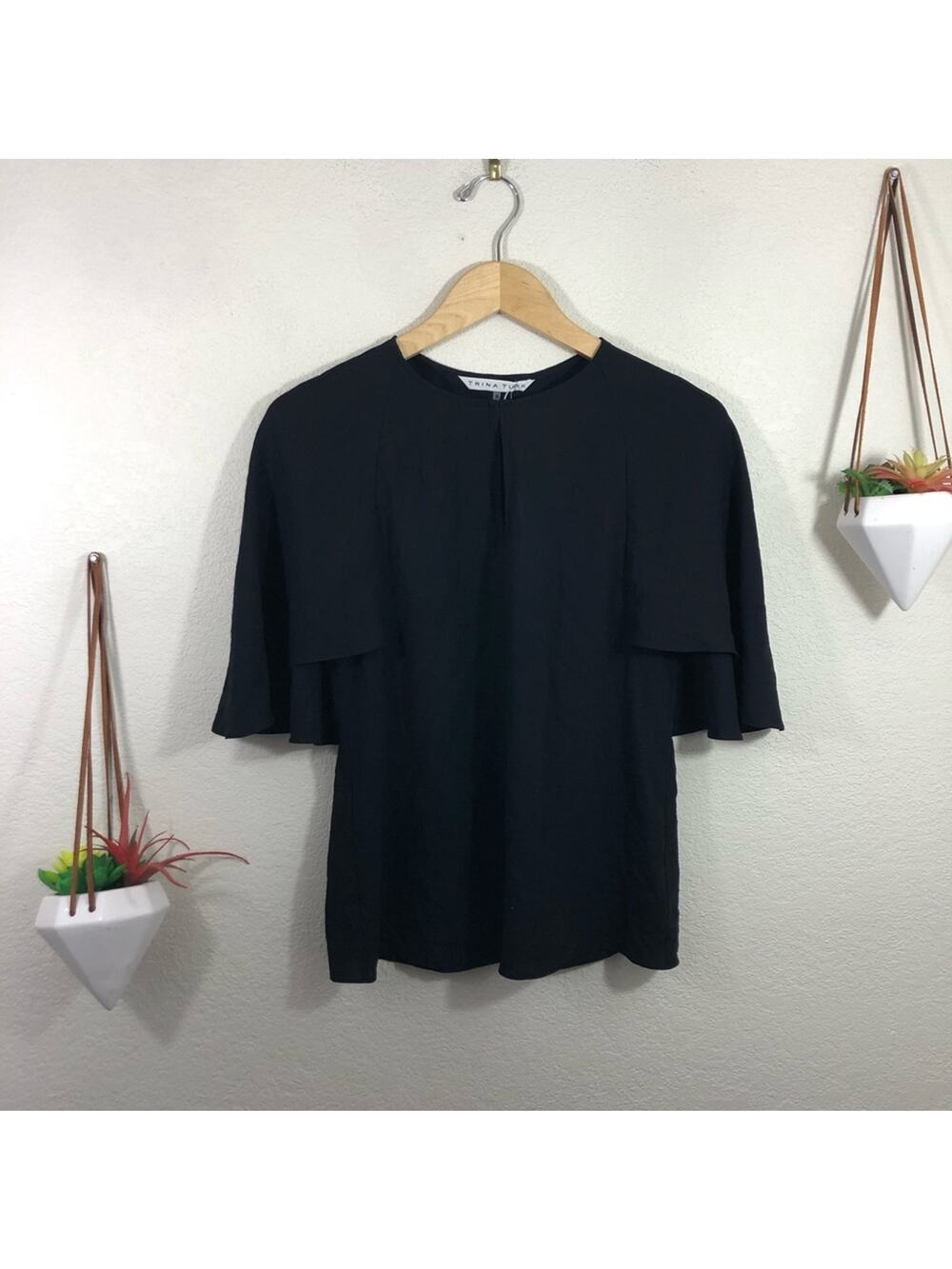 NWT Trina Turk Alee black flutter sleeves cape blouse